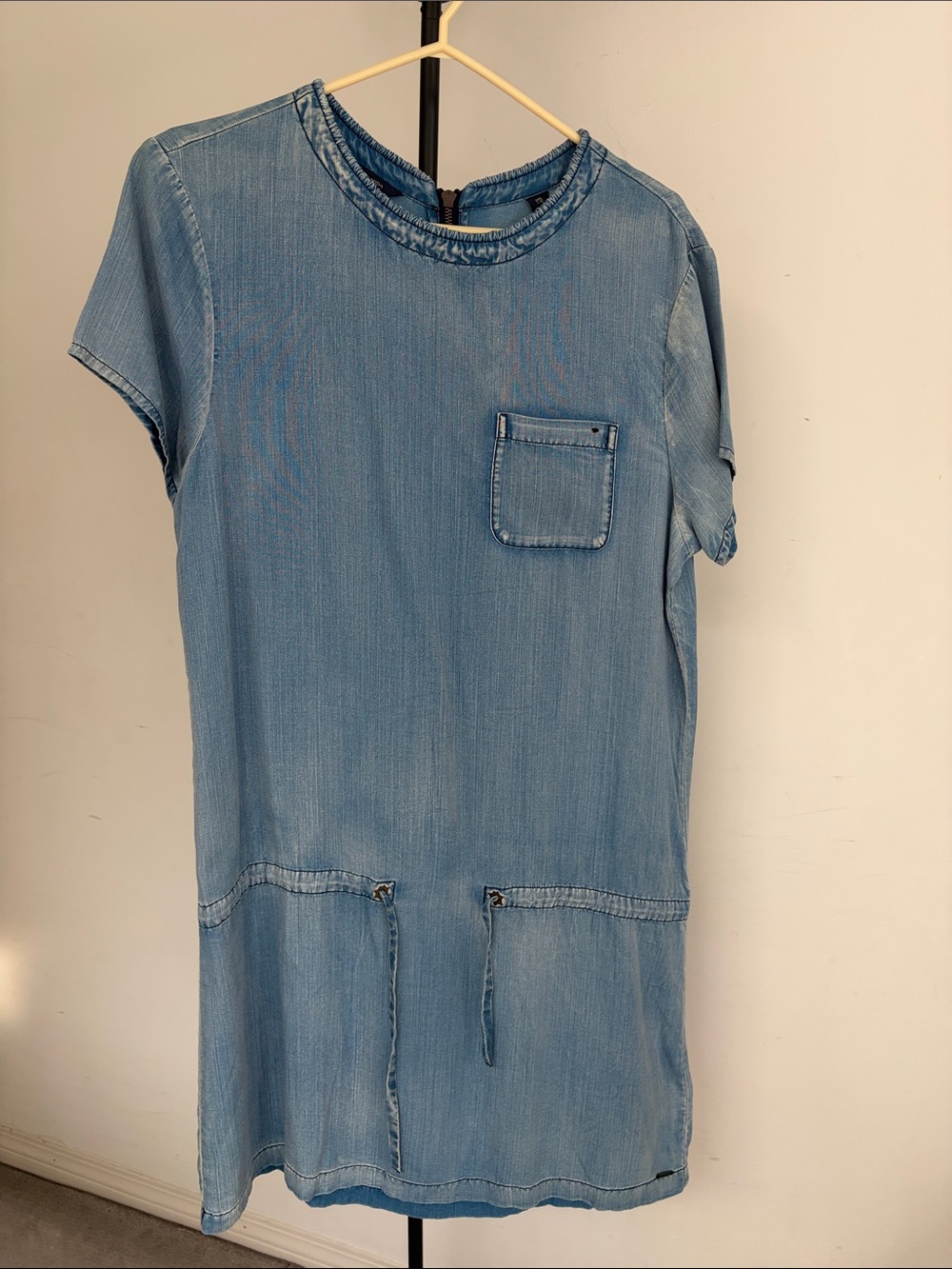 Scotch & Soda Light Blue Denim-Look Short Sleeve Pocket Dress